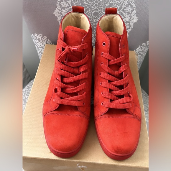 Christian Louboutin Authentic Mens Hightop Red suede Sneakers size 46.5 worn - Picture 1 of 4
